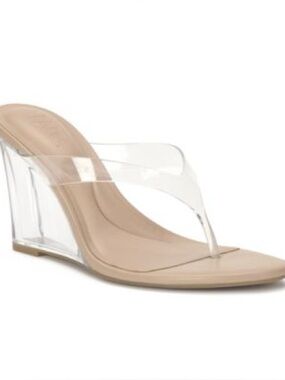 INC International Concepts Myndi Clear Strap Nude Wedge Sandal - Women